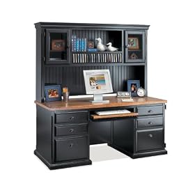 Kathy Ireland Distressed Black with Oak Top Desk with Hutch Medium Oak Top Southampton... by Kathy Ireland Martin