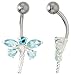 Dragonfly Belly Button Ring with Blue Topaz Cubic title=
