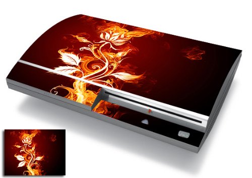 Bundle Monster Vinyl Skins For Sony Playstation PS3 Game Console - Cover Faceplate Protector Sticker Art Decal Accessory - Rose Flame