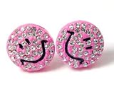 ICED Bright Pink Smiley Face Stud Post Earrings