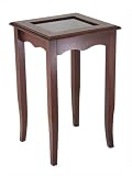 FTS - Classic Pedestal Table with Glass Lift Top with Storage Antique Walnut Finish 136-190-35