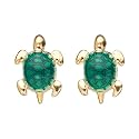 14K Yellow Gold Enamel Turtle Stud Earrings