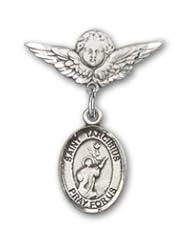 Sterling Silver Baby Badge with St. Tarcisius Charm and Angel with Wings Badge Pin