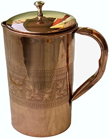 US Shopee Pure Copper Water Jug | Copper water Pitcher for Ayurveda Health Benefit (Embossed Jug)
