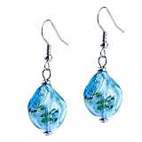 41bpS693zTL. SL160  Sterling Silver Jewelry: Handcrafted Silver Foil Blue Twist Leaf Murano Glass Dangle Earringsfrom Daughter
