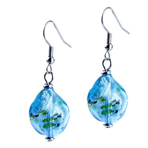 41bpS693zTL Sterling Silver Jewelry: Handcrafted Silver Foil Blue Twist Leaf Murano Glass Dangle Earringsfrom Daughter