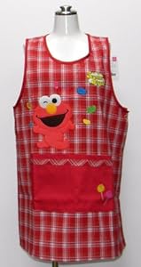 Sesame Street check large side button kitchen apron apron character Red 56507r (japan import)