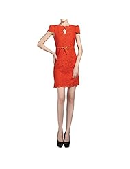 Cocktail Above the Knee Sheath Lace Belted General Print Puff Sleeves Short Sleeves Cotton/Polyester/Spandex Party Dress/Wedding Dress 