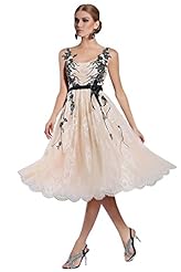 A-line Floral Print Beaded Applique Belted Cocktail Tea Length Homecoming Dress/Prom Dress/Wedding Party Dress 