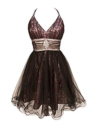 V-neck Short Metallic/Tulle Halter Natural   Waistline Ruched Jeweled Full-Skirt Prom Dress 