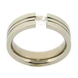 Stainless Steel Ring Band CZ Diamond Grooved Polish Finish (6mm) Width by Bucasi