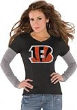 Cincinnati Bengals Black Women's Primary Logo Tri Blend Long Sleeve Layered T-Shirt- by Alyssa Milano