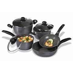 STONELINE � Aluminium 8-teiliges Kochtopf Set bestehend aus Bratentopf, Kochtopf, Stielkasserolle, Schmorpfanne und Bratpfanne, Durchmesser 18 cm, 20 cm und 24 cm, mit Glasdeckel und hochwertiger Antihaftbeschichtung, auch f�r Induktion