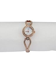 Womens Round Shaped Luxury Quartz Analog Super Watch Wristwatch Top New White Dial Studded with Diamonds
