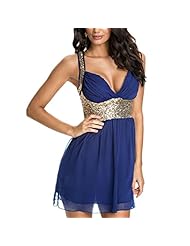 V-neck Sequined Pleated Glittering Flared-Skirt Skater Dress 