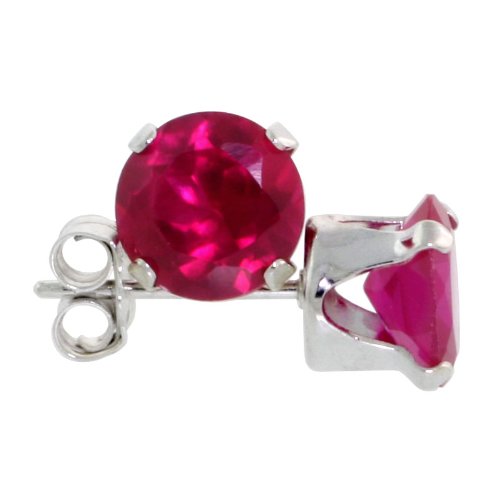 Sterling Silver Ruby Red 1 Carat Size (6 mm) Brilliant Cut CZ Stud Earrings