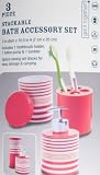 Stackable PINK & WHITE Striped Rest room Bath Accent Add-ons Set, three Piece Set