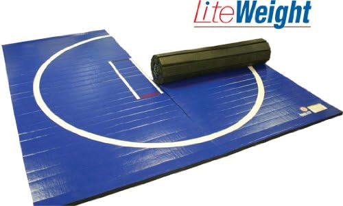 Wrestling Mat - LiteWeight, 12'x12' (Two 6'x12' Pieces), Mat:Black, Markings:Red, 1-5/8" - Without Microban