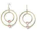 9ct Yellow Gold Ladies Heart Shape Rose Quartz Earrings on a Hoop Fitting
