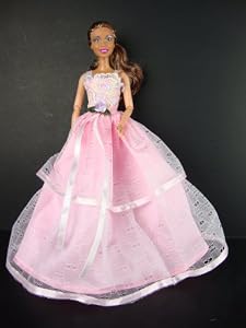 Pink Gown with Straps 2 Tiers of Large Eyelet Lace Made to Fit the Barbie Doll