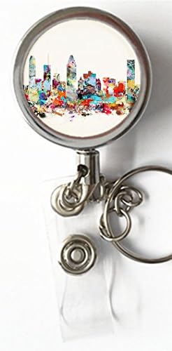 Luiy - Montreal Quebec Skyline - Retractable ID Card Badge &amp; Key Reel, Custom Name Tag Badge Holder, Belt Clip, Metal
