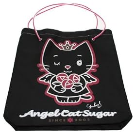 Trade Mark Collections Angel Cat Sugar Shopper Bag with Character Picture (Black)