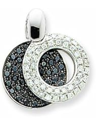 0.7 Carat 14K Gold Small Black and White Diamond Circle Pendant, White Gold