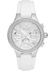 DKNY Mother of Pearl Dial Silver-tone White Rubber Strap Ladies Watch NY8196