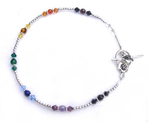 Chakra Jewelry - Chakra Balancing Beaded Anklet - Sterling Silver, Pearls, and Swarovski Crystal Beaded Anklets/Ankle Bracelets.