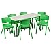 Flash Furniture 23.625'W x 47.25'L Rectangular Green Plastic Height Adjustable Activity Table Set with 6 Chairs