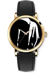 SPRAWL Aanalog Fashion Series Gold Ladies Watches of Genuine Black Leather Strap,Unique Wrist Watch for Women Girls Designed with Shadow of a man