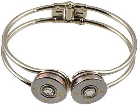 Spent Rounds Designs 28 Gauge Silvertone Bangle Bracelet - Silvertone Rounds with Clear Crystals