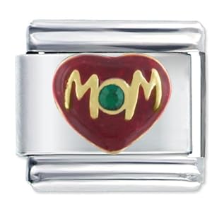 Mom Heart Love Green Rhinestone Italian Charms by 