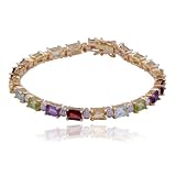 18k Yellow Gold Overlay Sterling Silver Multi-Gemstone and Diamond Bracelet, 7.25