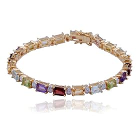 18k Yellow Gold Overlay Sterling Silver Multi-Gemstone and Diamond Bracelet,... by Amazon.com Collection