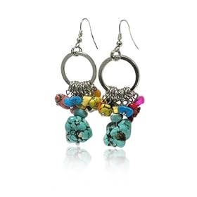 Silver Turquoise and Colored Stone Earrings Fashion Jewelry thumbnail
