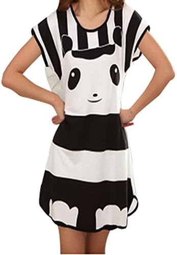 Columbustore Women's Cartoon Panda Nightshirts Cotton Chemises Slip Sleepwear Black 8