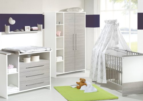 Schardt Kinderzimmer Eco Silber bestehend aus: Kombi-Kinderbett 70x140 cm (inklusive Umbauseiten), Wickelkommode mit Wickelaufsatz und 2-t&uuml;rigem K ...