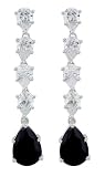 Platinum Plated Sterling Silver Black and White Pear Shaped Cubic Zirconia Dangle Earrings