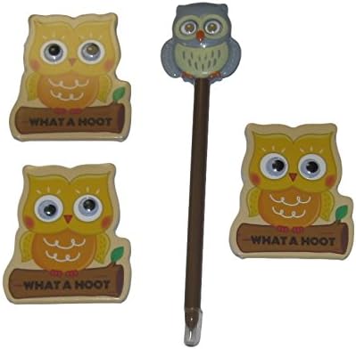 Yellow Gray Owl What a Hoot Stationery Set - Mini Notepads and Ink Pen (4 Items)