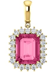 18K Yellow Gold 10.00x8.00mm Emerald Cut Pink Tourmaline and Diamond Pendant -- LIFETIME WARRANTY