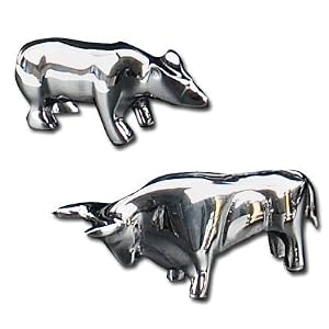 Wall Street Bull Bear Silver Cufflinks