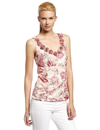 美国女装代购女士T恤Agb Women's Print Lace Shirred Empire Top With Rosettes