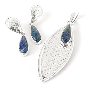 Sterling Silver Azurite Pendant & Earrings Set by Azurite