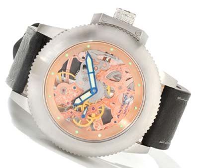 Android Men's Divemaster Trans 52 Mechanical Skeleton Watch Rose Goldtone Dial AD473BRS