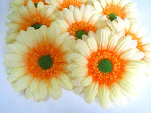 (12) BIG Silk Yellow Gerbera Daisy Flower Heads , Gerber Daisies - 3.5