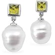 14K White Gold Paspaley South Sea Cultured Pearl and Peridot Earrings - 11.00mm