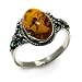 Certified Genuine Honey Amber and Sterling Silver Oval Ring