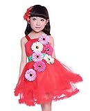 (コ-ランド) Co-land 発表会 フォーマル キッズドレス 結婚式 子供ワンピース チュール 女の子 女児 ガールズ フリル フラワードレス 演出 ダンス 入園式 レッド 150