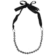 Dominique Cohen Lace-Covered Bead Necklace with Ribbon Tie - Black